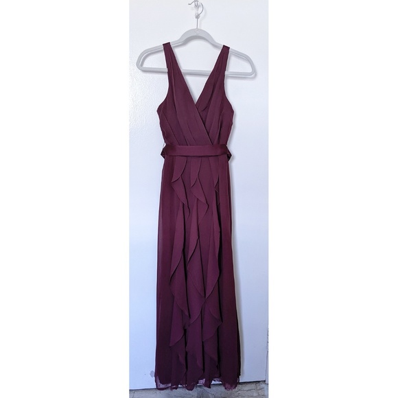 Vera Wang WHITE V-Neck Wrapped Bodice Dress Wine 4 - Picture 3 of 6